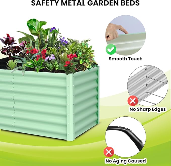 Galvanized Raised Garden Bed Outdoor, 2 Pcs 6x3x2FT Outdoor Large Planter Raised Beds Open Base with Safety Edge and Glove for Vegetables Flowers Ground Planter, Green-Ruum Studio Home