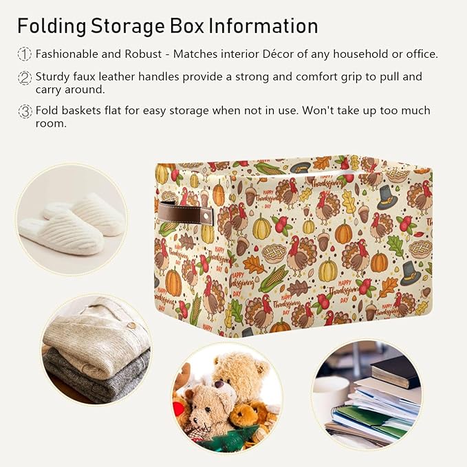 Storage Basket Thanksgiving Day Pumpkins Cube Storage Bins Organizer Bag Collapsible Closet Shelf Baskets with handle for Baby Cloth Pet Toy Book 14.2×10.2×8.3 IN-Ruum Studio Home