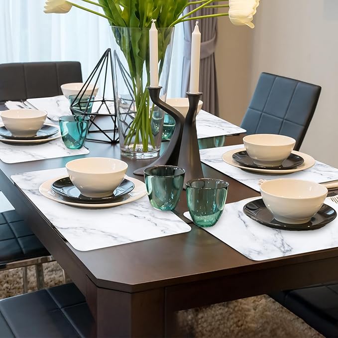 Marble Plastic Placemats Set of 6 Marbles Table Mats Marble Theme Place Mats Wipe Clean Washable Recyclable Table Placemats for Indoor Outdoor Heat Resistant Kitchen Dining-Ruum Studio Home