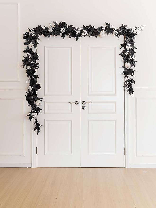 MISSPIN 6FT Black Maples Leaf Garland, Halloween Fall Leaf Garland Artificial Hanging Black Maple Autumn Vine Fall Decor Maple Thanksgiving Halloween Home Decor-Ruum Studio Home