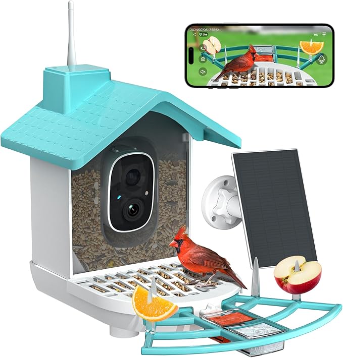 Smart Bird Feeder with Camera, 2K HD Bird Feeders for Outdoors with Solar Panel, Al Identification, Idea Gift, Blue-Ruum Studio Home