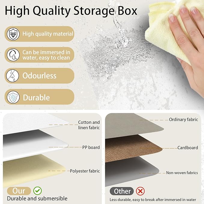 Yawinhe Fabric Storage Baskets, Foldable Closet Organizer for Shelves, Large Boxes with 3 Handles, Canvas Bins for Clothes, White/Grey, 12.99''Lx9.05''Wx7.87''H, 2-Pack-Ruum Studio Home