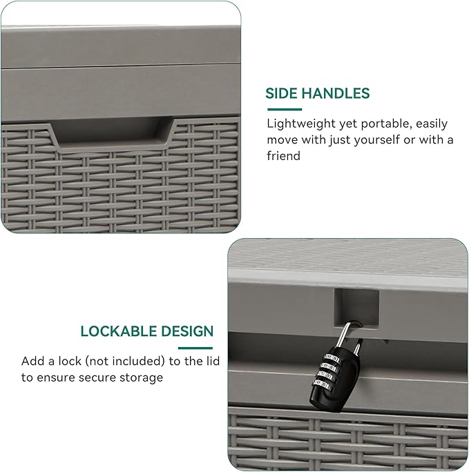 YITAHOME 60 Gallon Resin Deck Box, Weather Resistant Outdoor Rattan Storage Box, Lockable Indoor Outdoor Storage for Supplies and Essentials, Taupe-Ruum Studio Home
