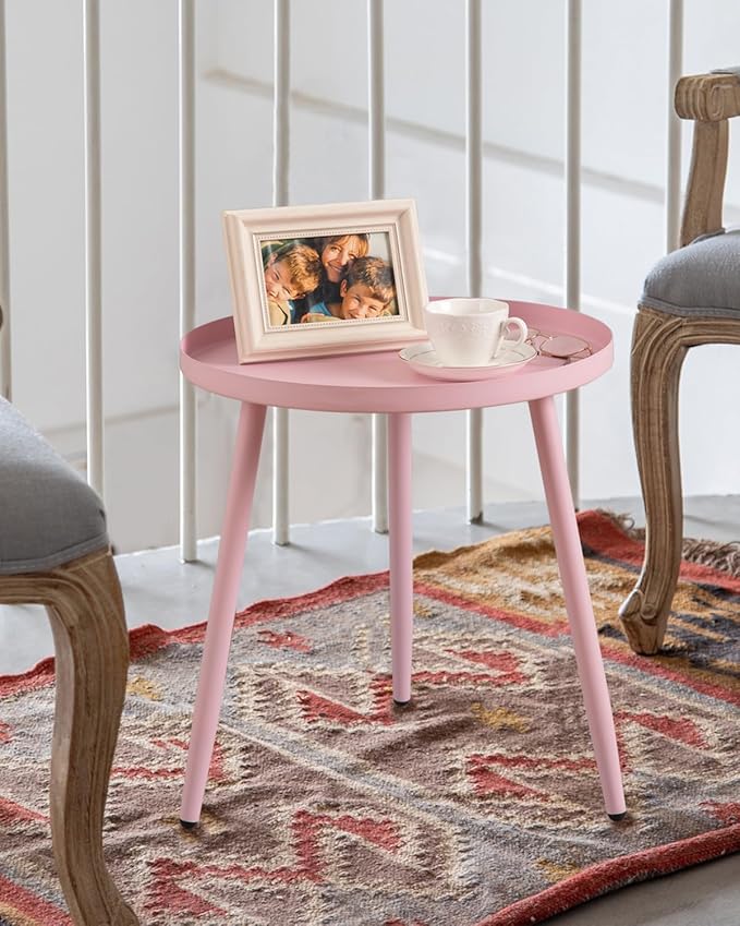 AOJEZOR Side Table: End Table for Any Room - Round Side Tables for Small Spaces - Pink with 3 Legged-Ruum Studio Home