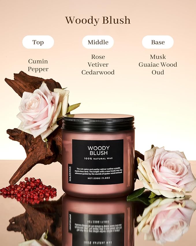 M&SENSE Rose Oudwood Scented Candle, 11.6oz 70 Hours Natural Soy Wax Long Lasting Slow Burning Candles, 2 Wick Relaxing Aromatherapy Gifts for Home Decor-Ruum Studio Home