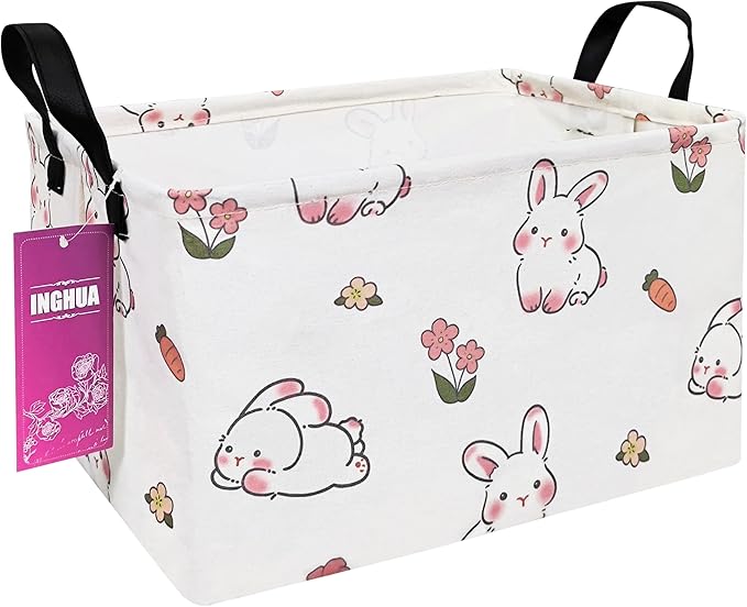Rectangular Storage Basket Fabric Organizer Bin for Toys,Books,Clothes,Gifts,Pets-Perfect for Home,Office,Nursery,Dorm,Shelf(Rec-rabbit)-Ruum Studio Home