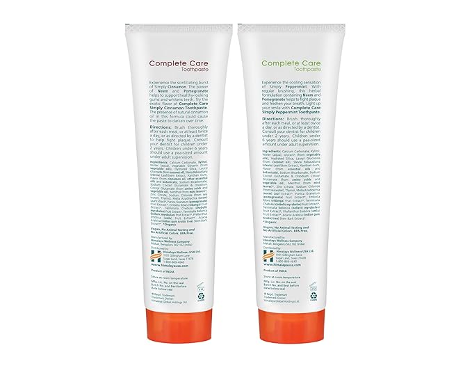 Himalaya Botanique Complete Care Toothpaste, Herbal, Variety Pack, Peppermint and Cinnamon Flavor, Fights Plaque, Freshens Breath, Fluoride Free, No Artificial Flavors, SLS Free, Cruelty Free, 5.29 Oz-Ruum Studio Home