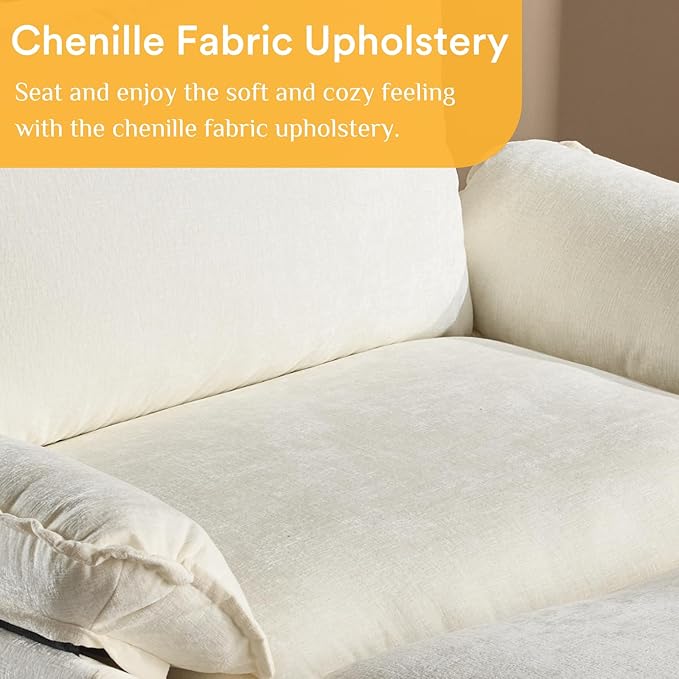 Karl home Oversized Accent Chair Chenille Sofa with Chaise, Modern Sofa Chair with Removable Ottoman Modular 1-Seater Couch and 2-Layer Ottoman for Living Room, Apartment, Studio, Beige-Ruum Studio Home