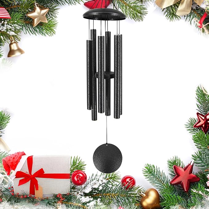 Sympathy Memorial Wind Chimes, 36' with 6 Metal Tubes, Outdoor Deep Tone for Garden, Christmas Hanging Decor - Black Grey-Ruum Studio Home