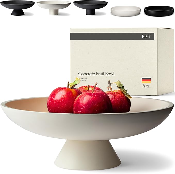 KIVY Concrete Fruit Bowl for Kitchen Counter - Large Decorative Bowl for Home Decor - Modern Fruit Basket for Entryway Table - Pedestal Bowl - Decorative Bowls for Home Decor - White Fruit Bowl Decor-Ruum Studio Home