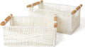 LA JOLIE MUSE Wicker Storage Baskets for Organizing, Recyclable Paper Rope Basket with Wood Handles, Decorative Hand Woven Basket Organizers for Makeup Books Shelves Living Room, White, Set of 2-Ruum Studio Home