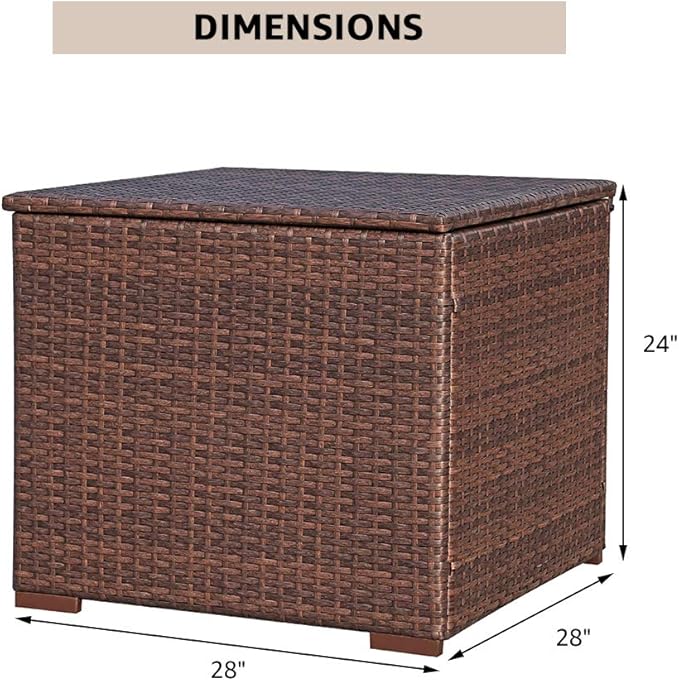 Super Patio Wicker Outdoor Patio Storage Box Waterproof, Rattan Storage Bin Deck Box for Cushions, Garden Tools, 88 Gallon, Brown-Ruum Studio Home