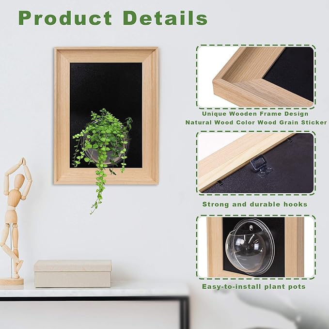 Natural Wooden Frame Wall Hanging Planter for Hydroponic Plants, 12'' x16''inch Wall Vase with Round Acrylic Propagation Station，Bathroom, Office, or Living Room Décor, Set of 3-Ruum Studio Home
