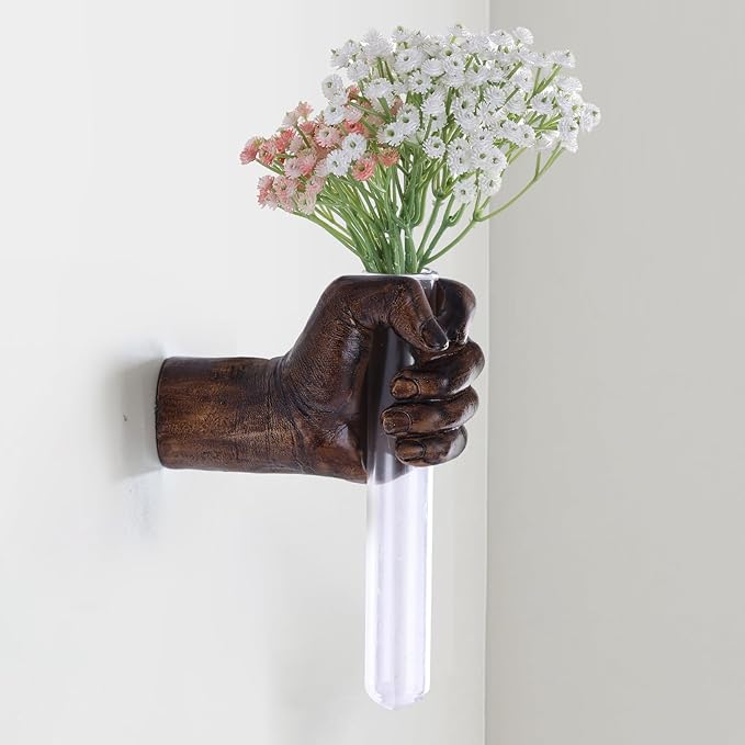 Vintage Wall Sculptures, Hand Vases Home Decor, Wall Mount Art Sculpture, Unique Wall Art Statue, Funky Flower Vase Decorations, Modern Eclectic Hanging Decor,Glass Test Tube Vase-Ruum Studio Home