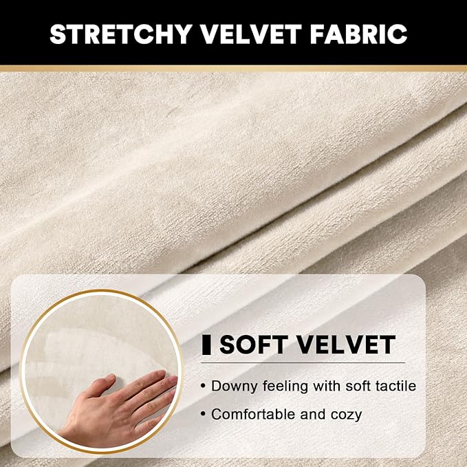 PrinceDeco Sectional Couch Cushion Covers 3 Pieces Velvet Separate Couch Cover Extra Large Stretch Sofa Slipcover Washable Furniture Protector for Sectional Sofa(Each Width Up to 40", Ivory)-Ruum Studio Home