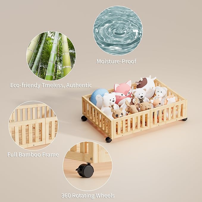 Bamboo Under Bed Storage with Wheels (2-Pack) – Rolling Underbed Shoe Organizer Box for Shoes, Blankets, Toys, Clothes Container Space-Saving Organizer Bins for Bedroom, Closet, Dorm, Nursery-Ruum Studio Home