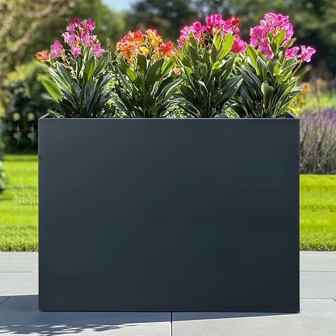 SUNNYPARK Large Metal Planter Box 32”x 12”x 24”, Rectangular Modern Grey Metal Planter Box Heavy Duty with Drainage Holes for Outdoor Garden Patio-Ruum Studio Home