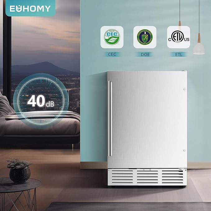 EUHOMY 24 Inch Beverage Refrigerator, Built-in and Freestanding Beverage Cooler 180 Can, Under Counter Beverage Fridge with Stainless Steel Door, Outdoor Refrigerator for Soda, Beer, Wine-Ruum Studio Home