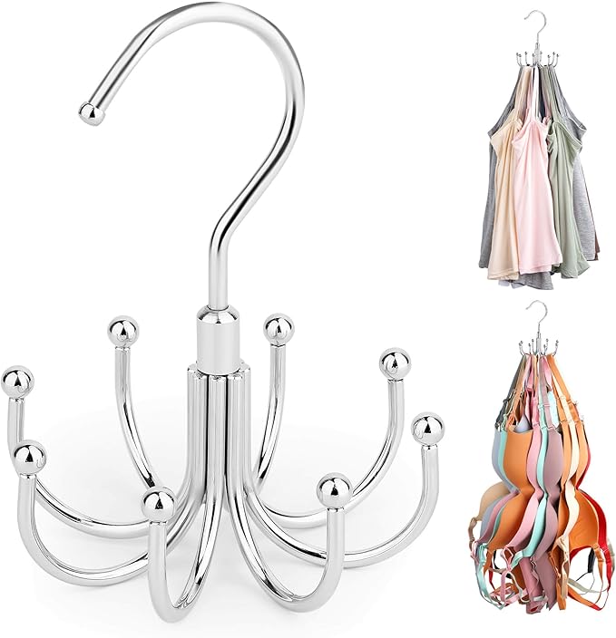 ZEDODIER Tank Top Hanger, Rotatable Bra Organzier for Closet, Max 24 Storage Capacity Sport Bra Holder, Metal Space Saving Closet Organizers and Storage, Silver-Ruum Studio Home