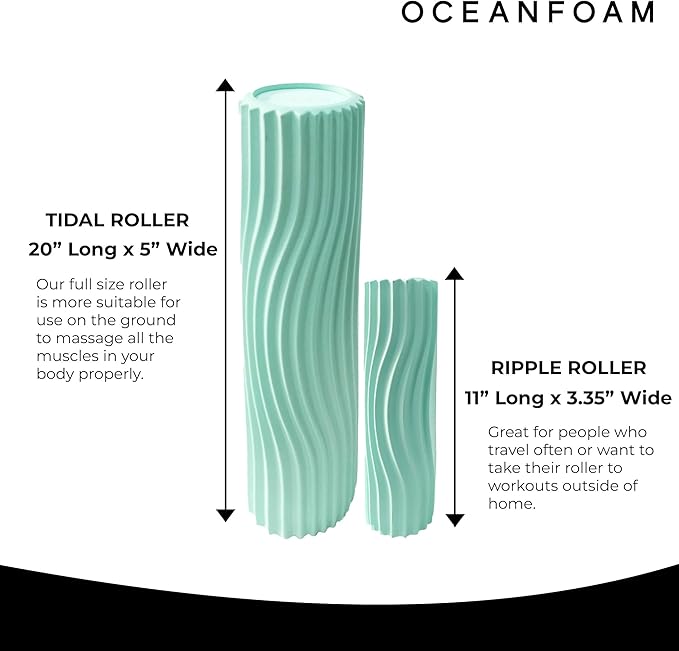 Oceanfoam Tidal Roller - Seafoam - Muscle Massage Foam Roller for Back Pain & Stretching - Firm and Ergonomic Wide Wave Textured - Yoga, Athletics, & Wellness - Full Size, 20" x 5"-Ruum Studio Home