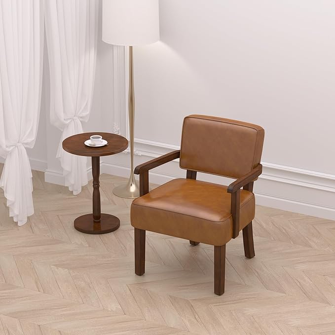 Accent Chair, PU Leather Living Room Chairs Oversized with Soft Seat and Armrests, Armchair for Bedroom, Dinning, Reading, Waiting Rooms (Leather Brown)-Ruum Studio Home