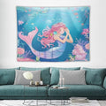 HZOHNAGO Mermaid Girls Tapestry Watercolor Flowers Mermaid Princess Blessing Pattern for Kids Room Decoration Printed Wall Tapestry Wall Hanging for Bedroom Living Room Dorm 80" W x 60" H-Ruum Studio Home