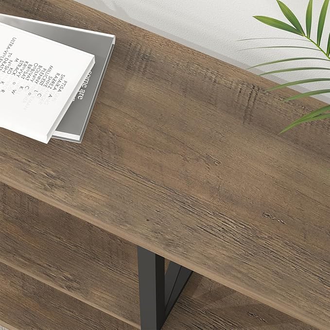 LVB Rustic Console Table, Wood Metal Entryway Table Behind Couch, Industrial Sofa Table with 3 Tier Storage Shelf, Modern Wooden Foyer Hallway Table for Entry Living Room Bedroom, Rustic Oak, 47 Inch-Ruum Studio Home