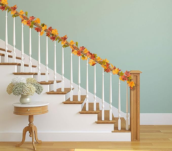 Lvydec 2 Pack Maple Leaves Fall Garland Clearance - 6ft/Strand Artificial Fall Foliage Garland Colorful Autumn Decoration for Home Wedding Party Thanksgiving-Ruum Studio Home