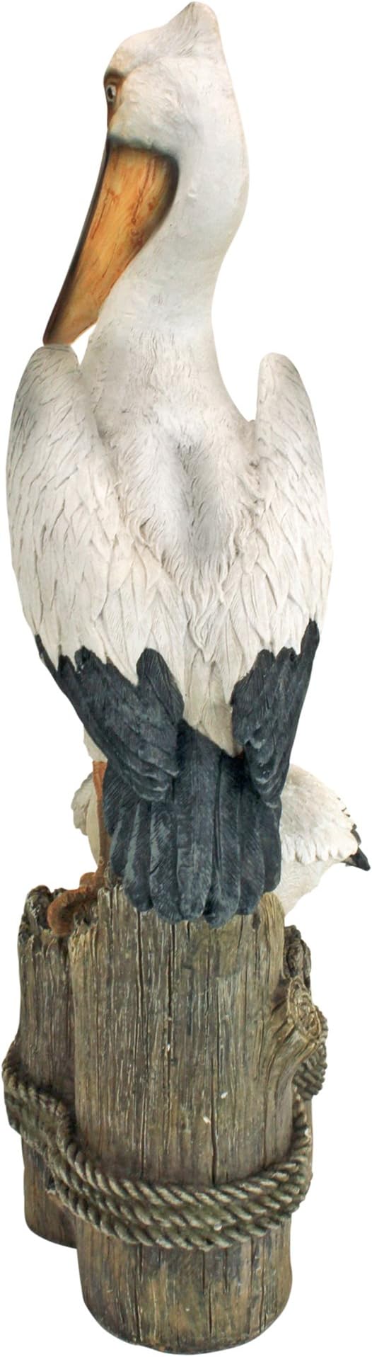 Design Toscano Coastal Decor Ocean's Perch Pelicans Garden Bird Statue, 9 Inch Wide, 24 Inch Tall, Cast Stone Resin, Full Color Finish-Ruum Studio Home