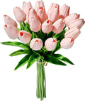 Mandy's Artificial Tulips 20 Stems Light Pink PU Faux Flowers for Wedding Home Decor 13.5 Inch-Ruum Studio Home