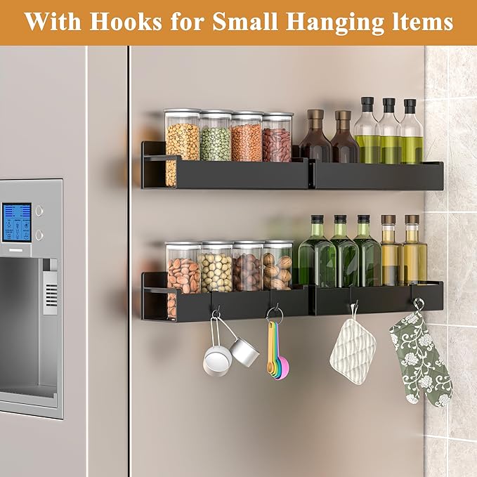 4 Pack Magnetic Spice Rack Organizer for Refrigerator and Oven, Matt Black Fridge Organizers and Storage for Kitchen-Ruum Studio Home