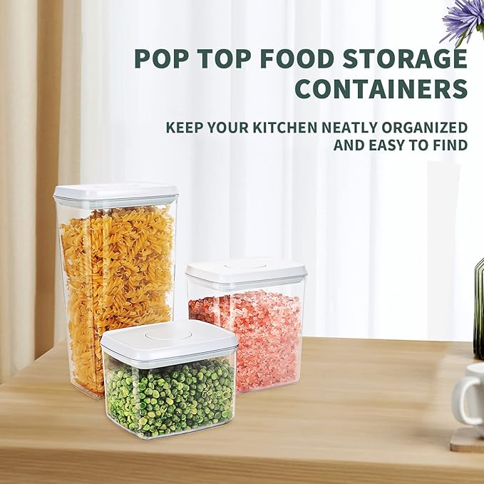 Pop Top Food Storage Containers, Leakproof Pantry Food Storage Containers, Kitchen Storage Containers with Lids Airtight 3-Piece - 3.5Qt/2.1Qt/1.3Qt-Ruum Studio Home