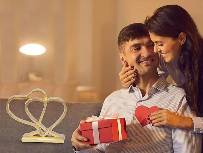 Gold Heart Sculpture for Living Room Decor Heart Decoration Gift for Her and Him Love Wedding Anniversary Couples Gift Modern Heart Statue for Home Coffee Table Dining Table Centerpiece Birthday Gift-Ruum Studio Home