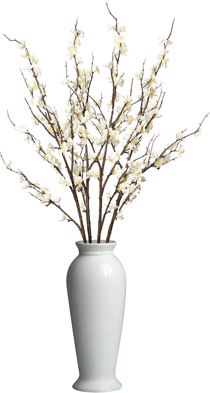 4Pcs Cherry Blossom Branches Artificial Flowers for Spring Summer Indoor Decoration,Faux Long Stem Artificial Flowers for Wedding Home Office Bedroom Party Table Centerpieces Decor(White)-Ruum Studio Home