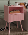 Nightstand,Modern Bedside Table with Storage Drawer and Open Wood Shelf, Accent Night Stand with Solid Wood Legs for Living Room, Bedroom and Small Spaces,Easy Assembly (Pink)-Ruum Studio Home