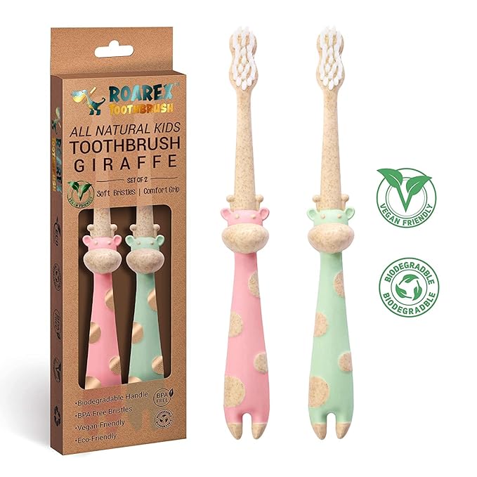 ROARex Vegan Eco Friendly All Natural Kids Toothbrush Made from Plants – Sweet Baby Giraffe | 100% Biodegradable and Compostable | 1% for The Planet Product-Ruum Studio Home