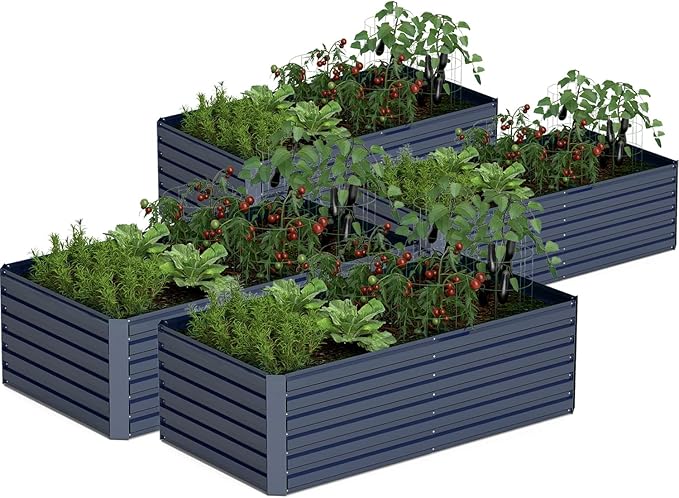 8x4x2 ft Outdoor Raised Garden Bed, Large Metal Planter Raised Beds, Planters for Outdoor Plants for Vegetables, Flowers, Herbs, Fruits, and Succulents.(4 Pcs,Blue)-Ruum Studio Home