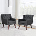 Accent Chair Button-Tufted Upholstered Living Room Chairs Comfy Reading Chair Mid Century Modern Chair with Linen Fabric Lounge Arm Chairs for Living Room Bedroom (Grey Set of 2)-Ruum Studio Home