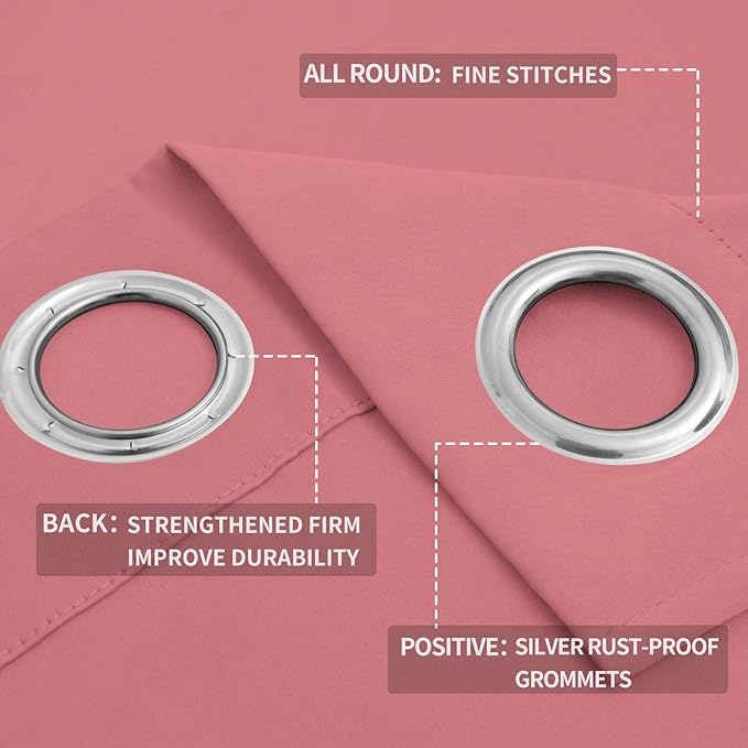 Easy-Going Blackout Curtains for Bedroom, Solid Thermal Insulated Grommet and Noise Reduction Window Drapes, Room Darkening Curtains for Living Room, 2 Panels (52x84 in,Pink)-Ruum Studio Home