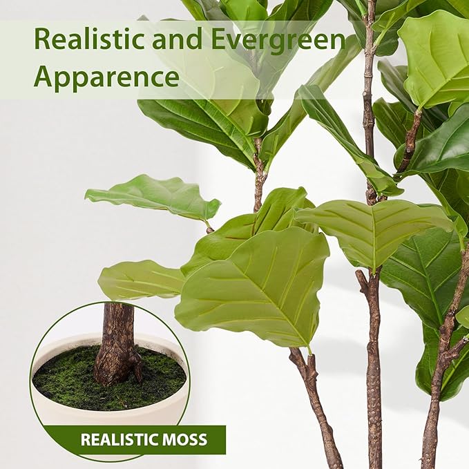 Artificial Fiddle Leaf Fig Tree, 6FT Faux Ficus Lyrata Plant with Realistic Leaves, Lifelike Home Decor Faux Tree in Stylish Pot for Indoor, Office, Living Room Decor (6ft)-Ruum Studio Home