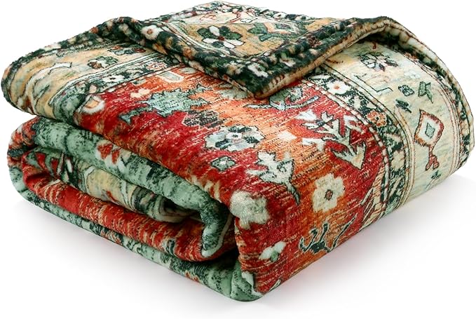 Lahome Boho Red Fluffy Bed Blanket, Reversible Soft Small Blankets for Couch, Decorative Fleece Throw Blankets for Women Home Retro Decor, Red 50''x60''-Ruum Studio Home