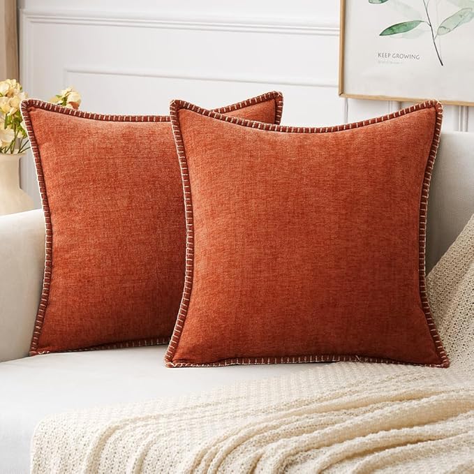 MIULEE Pack of 2 Fall Couch Throw Pillow Covers 16x16 Inch Rust Farmhouse Decorative Pillow Covers with Stitched Edge Soft Chenille Solid Dyed Pillow Covers for Sofa Bed Living Room-Ruum Studio Home