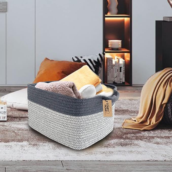 COMFY-HOMI Cotton Rope Woven Basket with Handles for Shelves,Toys,Book, Cloth Storage Baskets Bin for Organizing-13.5"x11"x9.5" Toy Decorative Organizer for Living Room, Bathroom-Light Grey-Ruum Studio Home