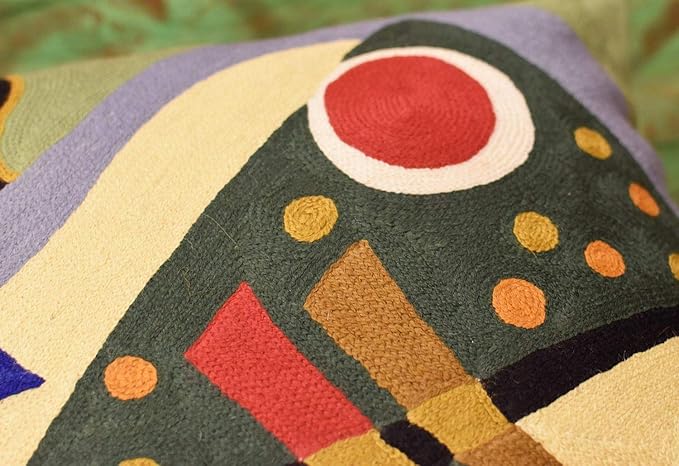 Kandinsky Modern Pillow Cover | Green Abstract Pillows | Modern Outdoor Pillows | Mid Century Chair Cushions | Handmade Wool Size 18x18-Ruum Studio Home