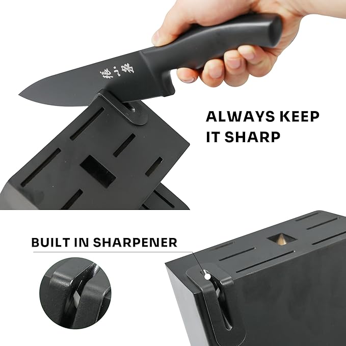ZHANG XIAO QUAN SINCE 1628 15Pcs Knife Sets with Block, knife sets for kitchen with block High Carbon Stainless Steel Built-in Sharpener Dishwasher Safe(Black)-Ruum Studio Home