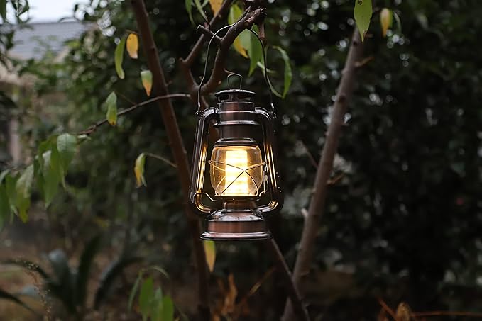 YAKii LED Vintage Lantern Metal Hanging Hurricane 12 LED Dimmer Switch Warm White Battery Operated Power Outage Indoor Camping Lighting Outdoor Brooklyn Decoration(Copper)-Ruum Studio Home
