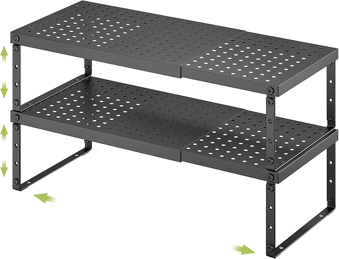 Expandable Cabinet Organizer Shelf With Adjustable Height, Stackable Kitchen Countertop Organizer Rack, Adjustable Shelf Riser For Kitchen Counter, Pantry, Cupboard, Desk, Tabletop-Ruum Studio Home