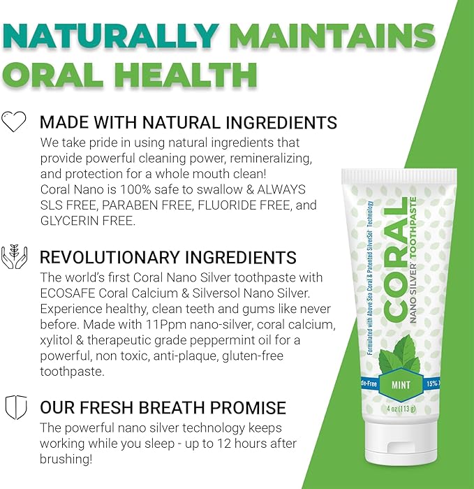 Coral Nano Silver Mint Toothpaste, Natural Fluoride Free Teeth Whitening Toothpaste, Coral Calcium Nano Silver Infused SLS Free - 4 Ounces-Ruum Studio Home