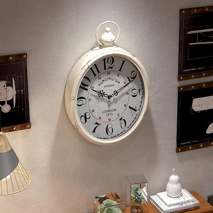 Menterry Oval Retro Wall Clock, Rustic Vintage Style, White Antique Design, Battery Operated Silent Decor Large Wall Clocks for Kitchen,Farmhouse,Office (15.5" H x 10.5" W)-Ruum Studio Home