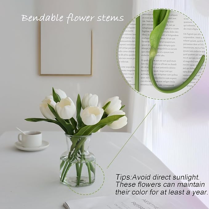 Buart White&Green Tulip Flowers Artificial Luxury Big Tulip Valentine's Day Mother's Day Easter Home Kitchen Wedding Decorations(11pcs)-Ruum Studio Home